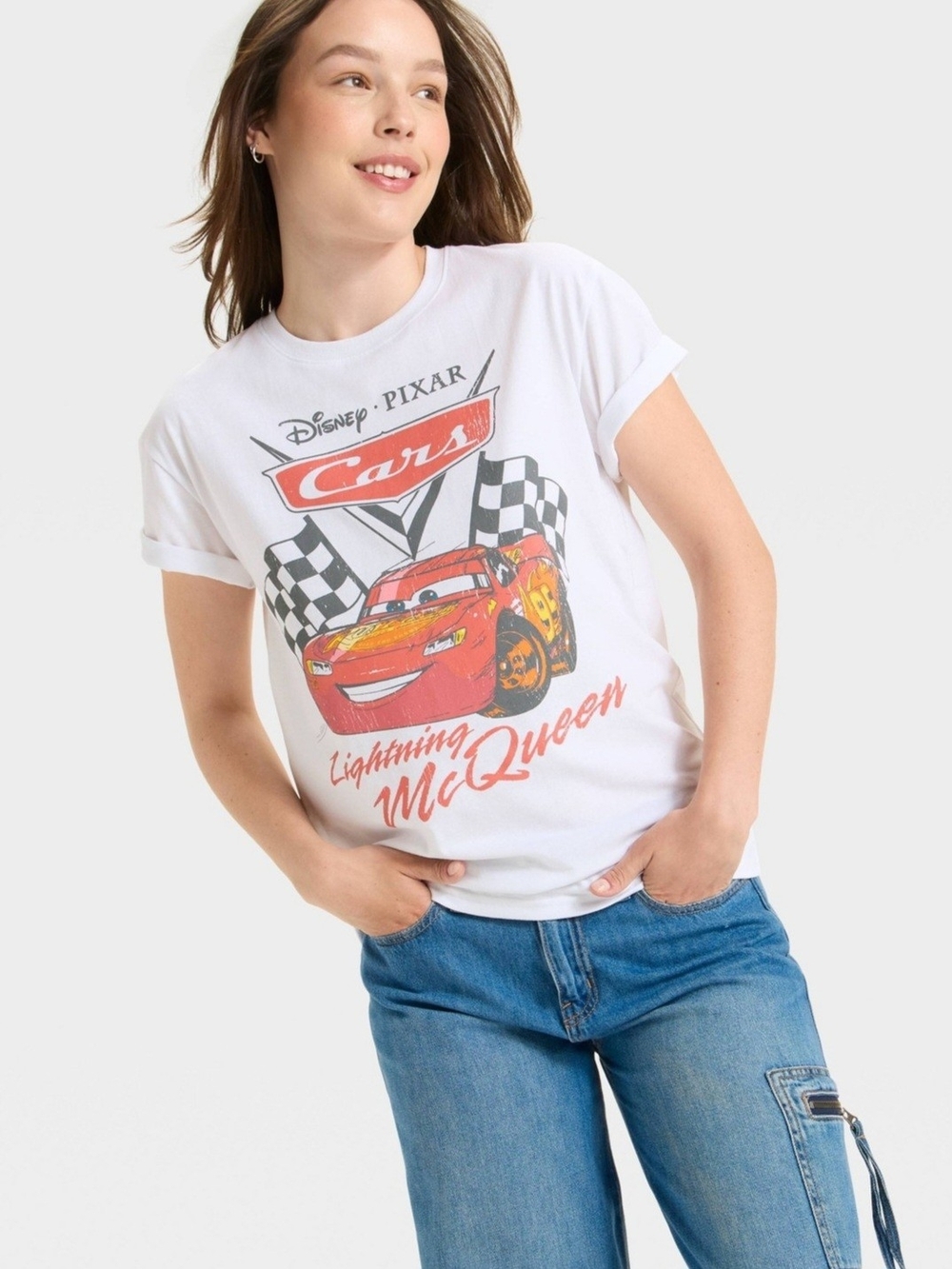 Disney Pixar Lightning McQueen Cars Graphic Tee White Large